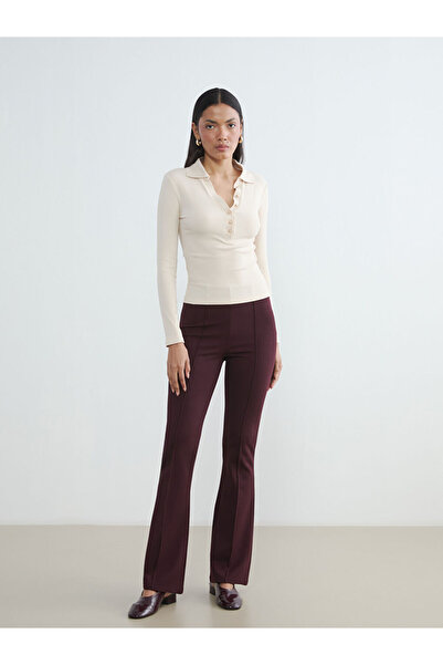 LC Waikiki Pantaloni de damă cu croială extra-îngustă și picior evazat, din c...