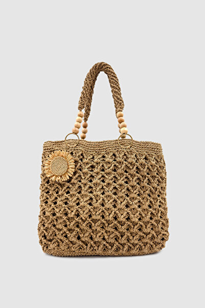 Wuclo Lomin Ahşap Boncuk ve Çiçek Detaylı %100 El Yapımı Hasır El, Kol ve Omu...