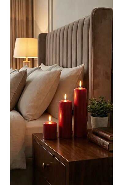 Candle Vase El İşçiliği Silindir Kütük Mum Seti | 10 cm Çap | Sandal Ağacı Ko...