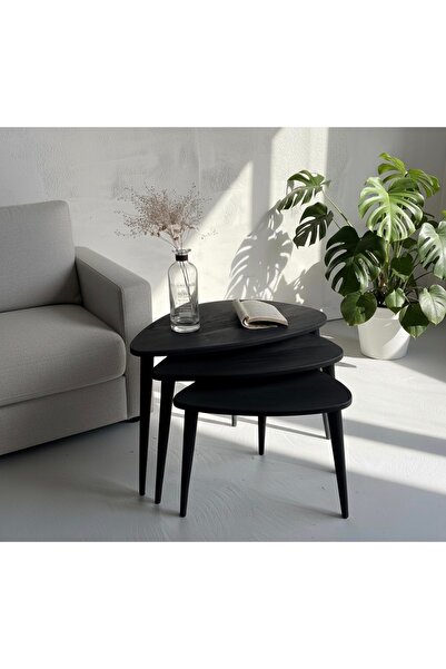 Trihome Masif Kayın Ağacı 3’lü Zigon Sehpa | Doğal Ahşap, El İşçiliği, Modern