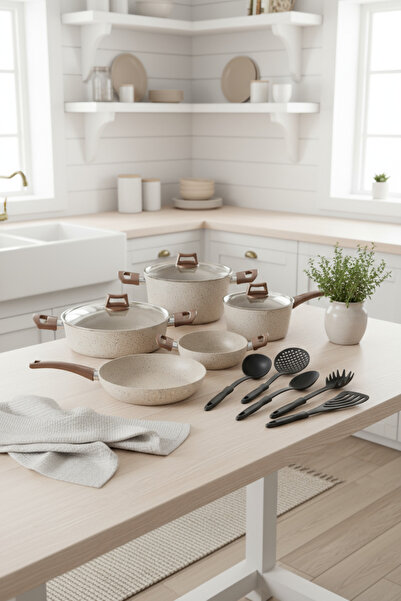 Bernardo طقم أواني طهي من الجرانيت مارسيل مكون من 13 قطعة بلون كريمي