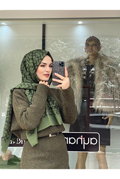 Sal Çift taraflı kaşmir ipek şal ( Yeşil,haki)