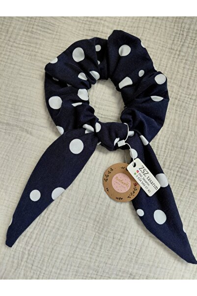 TREND KADIN BUYUK BOY LACIVERT POLKA DOT SCRUNCHIE