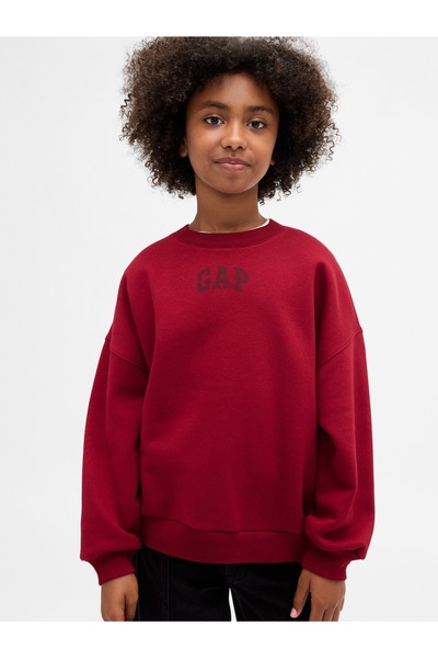 GAP Kız Çocuk Koyu Kırmızı VintageSoft Oversized Logo Sweatshirt