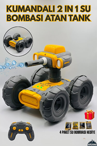 Apexma Oyuncak Su Bombası Atan Tank Şarjlı 2in1 Takla Atabilen RC Akrobat Tank
