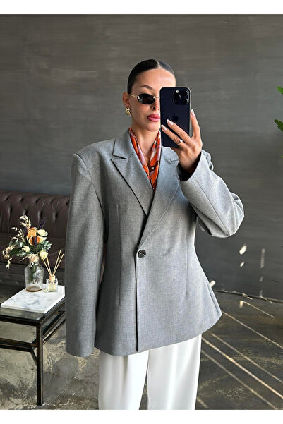 My Blog Gray Padded Waist Blazer Jacket - 251004