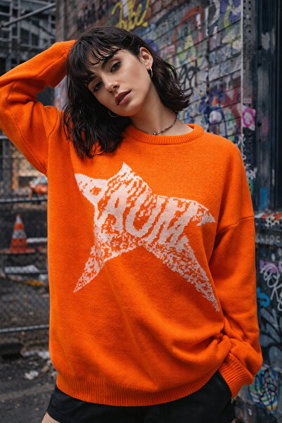 Get Crazy Women's Star Patterned Oversized Knitwear Sweater