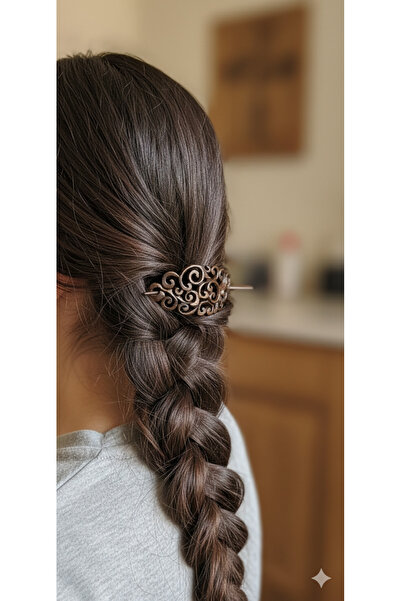 tutu tasarım alaçatı El Yapımı Ahşap Saç Tokası - Otantik Figürlü Çubuklu Top...