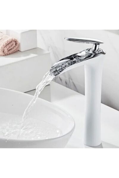 Krom Detaylı Beyaz Şelale Çanak Lavabo Musluğu
