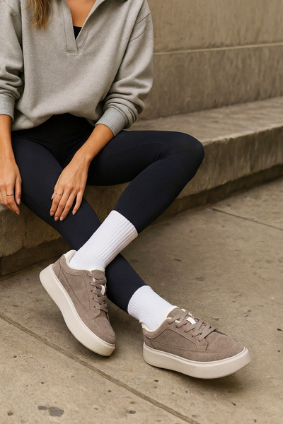 Marjin حذاء رياضي نسائي برباط ونعل سميك من جلد الغزال دومين مينك