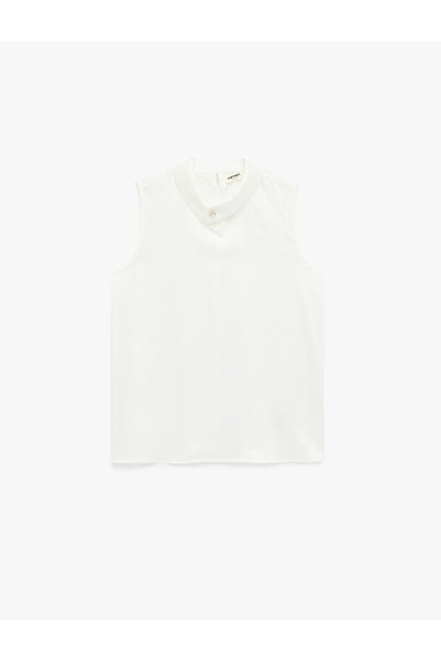 Koton Asymmetrical Collar Sleeveless Metal Detailed Blouse