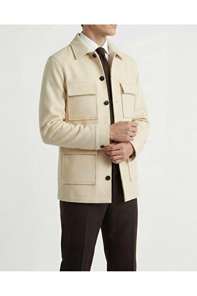 TerziAdemAltun Italian Style S Slim Fit Cashmere Men's Coat Beige T13527