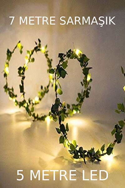 Sanctum 7 Metre Dekoratif Yeşil Yapraklı Yapay Sarmaşık Ve 5 Metre Peri Led G...