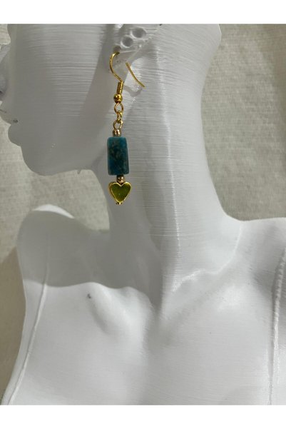 Crystal Coza Natural Apatite Stone and Hematite Heart Earrings, Valentine's Day, Birthday, and Special Day Gift