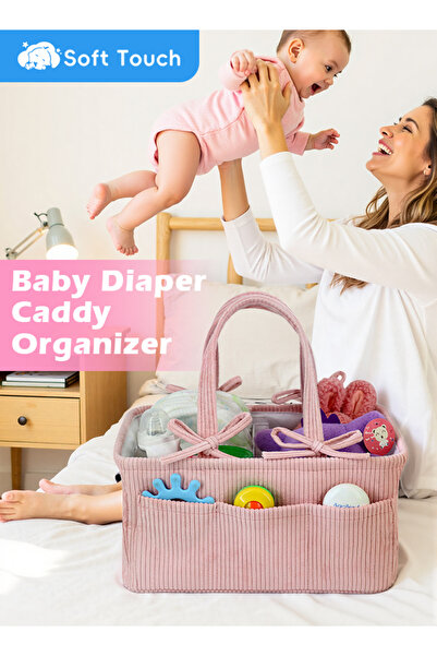 Soft Touch منظم حفاضات الأطفال، سلة حفاضات من قماش الكوردروي لغرفة الأطفال، س...