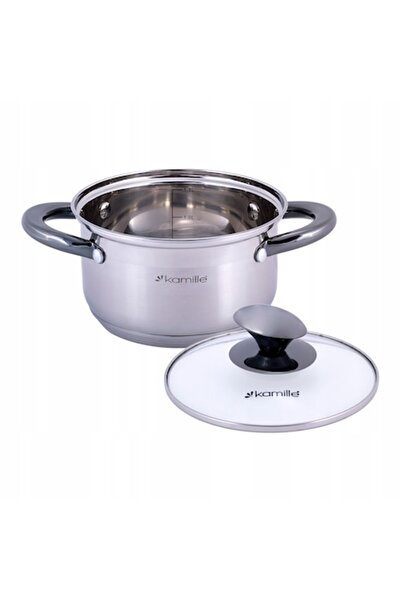 Kamille Induction Pot with Glass Lid, 1.5 L, 16 cm, Stainless Steel, Silver