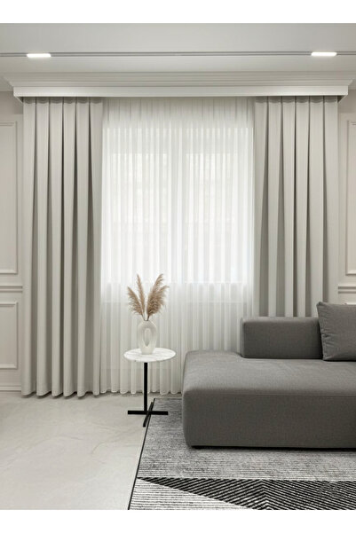 Brillant EKRU Renk 1/3 SIK PİLE Petek Dokuma Yumuşak Yapılı Panama Fon Perde