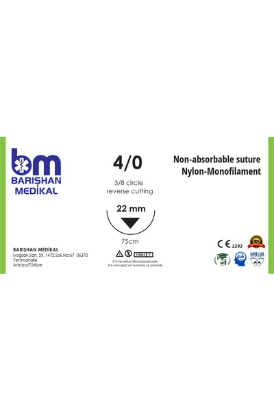 barishan medikal MikroTurCU Tekli Dikiş İğne İplik 4/0 Ters 3/8 22mm 75 cm Na...