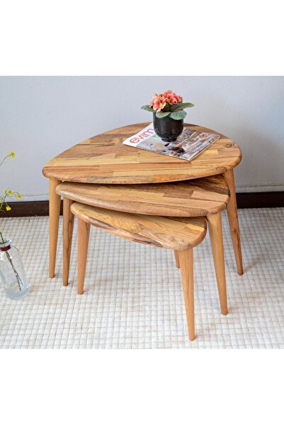 Trihome Masif Kayın Ağacı 3’lü Zigon Sehpa | Doğal Ahşap, El İşçiliği, Modern