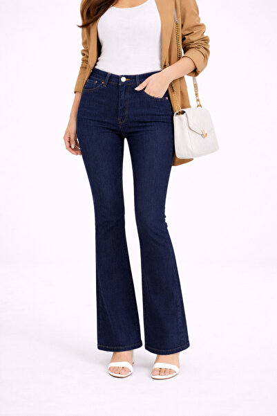 DELDNM Sieana Women's Dark Blue High Waist Stretch Fabric Flare Flared Trend ...