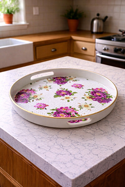 Generic A luxurious serving tray with a rose pattern – a touch of elegance fo...