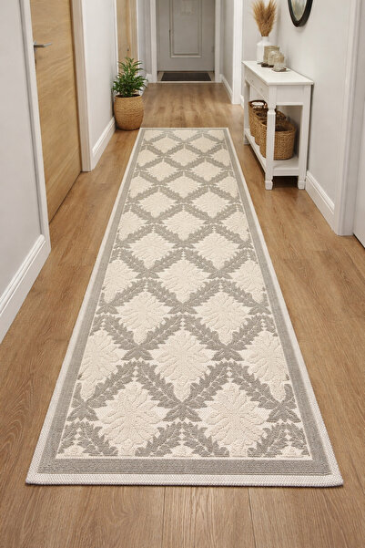 OEMN Cotton pile rug, size 80×300 cm, leaf pattern