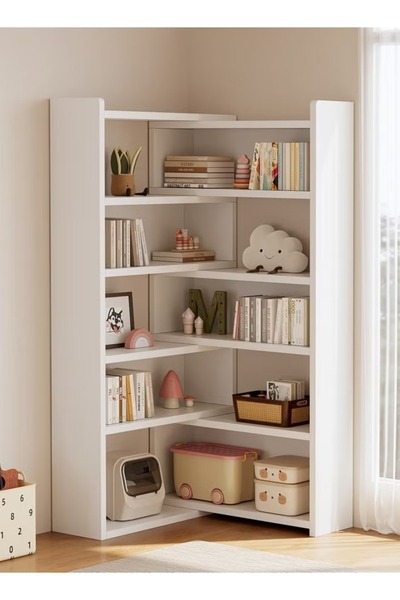 Raffine Multi Tier Double Side Adjustable Bookshelf Tall Corner Bookcase for ...