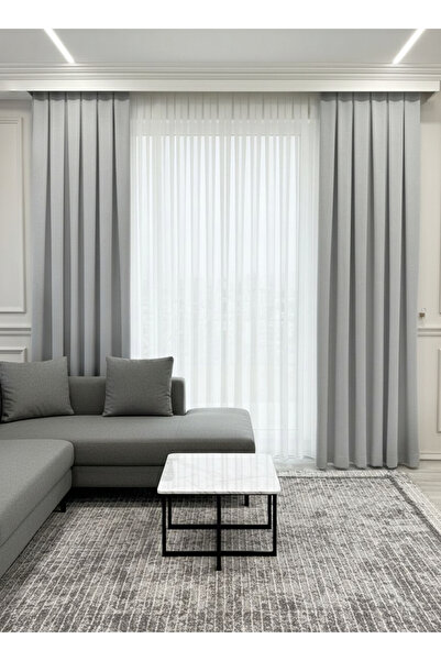 Brillant AÇIK GRİ Renk 1/3 SIK PİLE Petek Dokuma Yumuşak Yapılı Panama Fon Perde