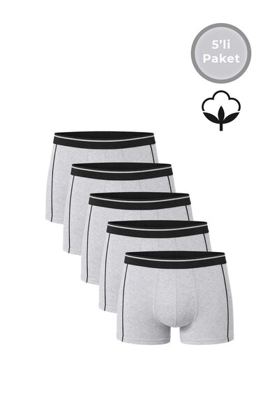 Kompedan Pachet de 5 boxeri pentru bărbați din bumbac și lycra |   Gri Melanj...