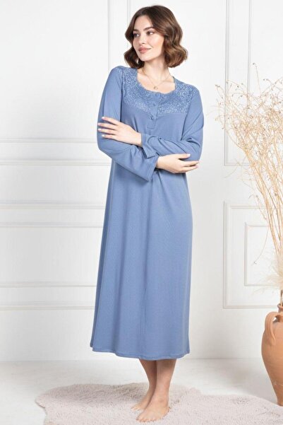 Mecit Pijama Mecit 6106 İndigo Büyük Beden Kadın Gecelik