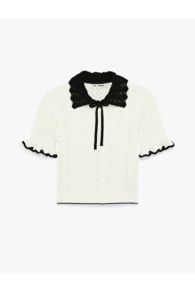 Koton Lace-Like Knit Short Sleeve Peter Pan collar Knitwear Sweater