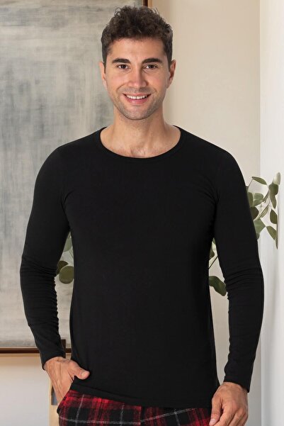 Mecit Pijama Ανδρικό μπλουζάκι Mecit 2850 Black Bicycle Neck μακρυμάνικο Lycr...