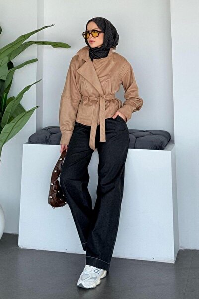 Şulemoda Giyim Κοντό σουέτ μπουφάν Camel