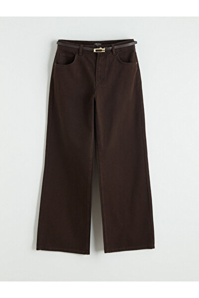 LC Waikiki Brown Belted Wideleg Women's Jean Pants