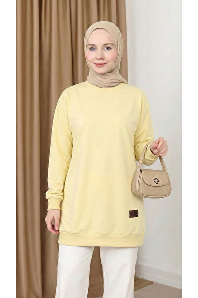 unika boutique Kadın Bisiklet Yaka Tesettür Yırtmaçlı Armalı Tunik Sweat Swea...