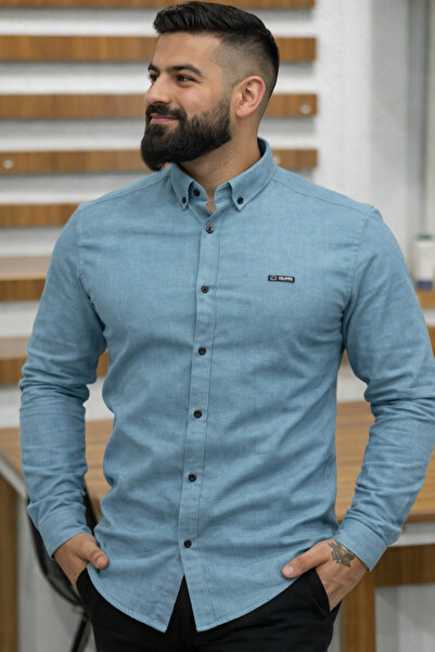 COLVIS MAN قميص رجالي من قماش الجبردين ليكرا المغسول قصة ضيقة مع صندوق هدايا