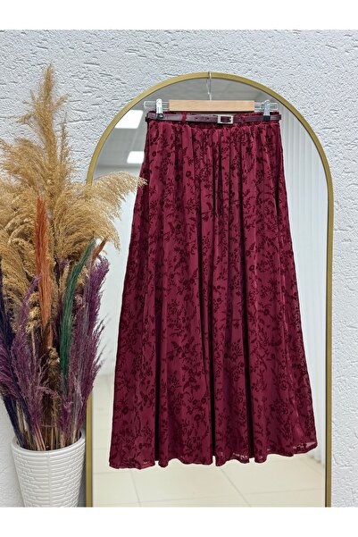 BENAHOLL Ülkü Lined Belted Organized Skirt-Ek752.1 Claret Red