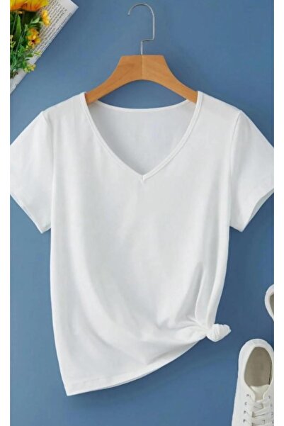 MODAGEN Women's White V-Neck Regular T-Shirt