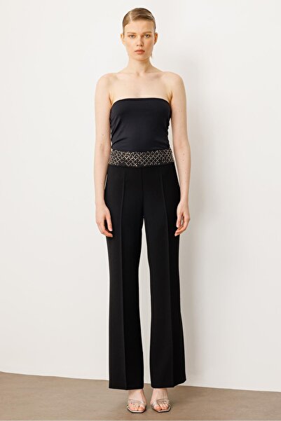 Moda İlgi Modailgi Bel Korsajı Taş Aksesuarlı Pantolon - 70053 Siyah