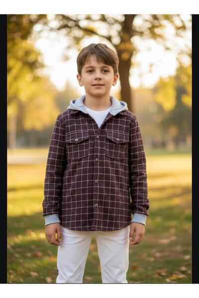 Gala kolu lastkli kapüşonlu çizgili UNİSEX çocuk gömlek