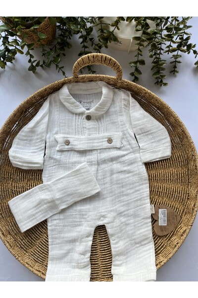 cayzen Lovmi Baby MUSLİN KUMAŞ YAKALI BEBEK TULUMU