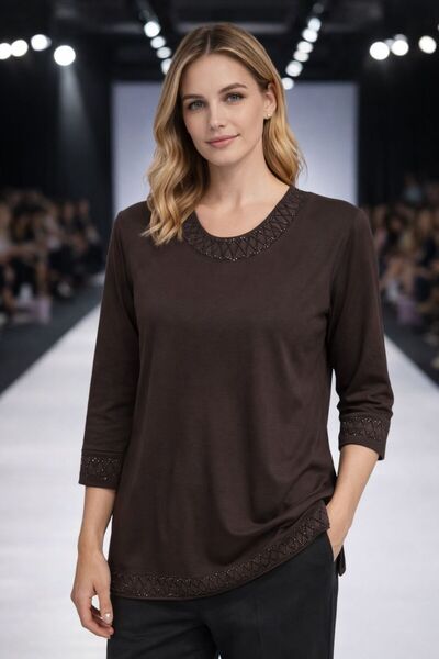 Mutlu Ertan Women's Bluz with Stone on the Collar and Sleeves