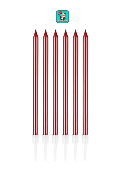 Bunloon Kırmızı Renkli Doğum Günü Mumları 6’lı Set 15 cm Pasta Süs Mum Doğum ...