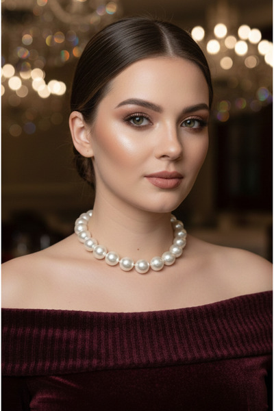 Happyline Cam İnci Büyük Top Kolye, Abiye Kolye, Choker Kolye, Tasarım Kolyeİ...
