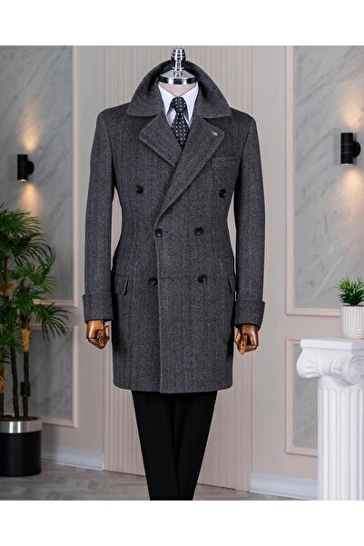 TerziAdemAltun Italian Style S Slim Fit K Double-Breasted Wool Blended Cashme...