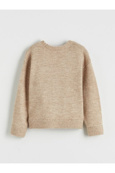 LC Waikiki Brown v-neck patterned girl's knitted cardigan