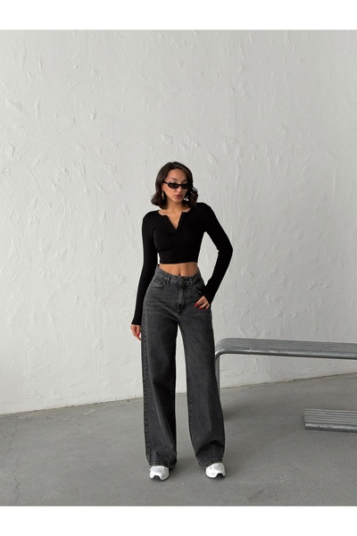 blue wings denım co. High Waist Pre-Processing Detailing Loose Legs