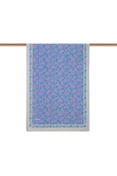 ipekevi Desenli Tensoft Şal - Mezopotamya Desenli - Krem Mavi