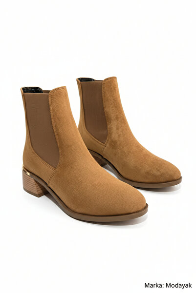 Modayak FLORİN TABA SÜET LASTİKLİ TOPUKLU ALTIN TOKALI YARIM BOT