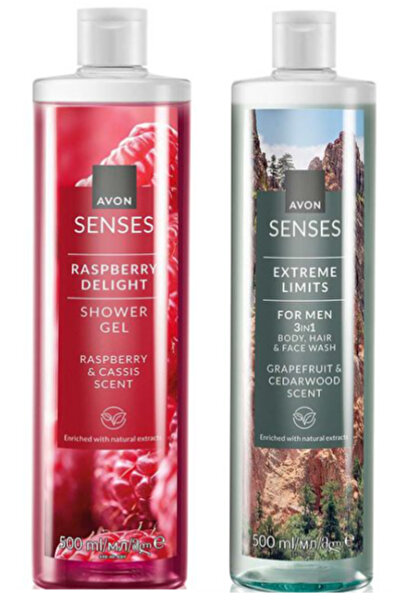 AVON SET Raspberry Delight Shower Gel/Extreme Limits Hair and Body Shower Gel...